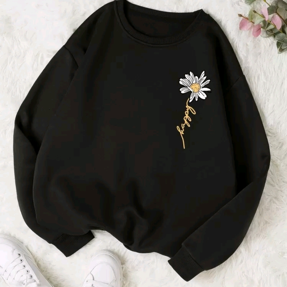 Black Floral Embroidered Women's Top